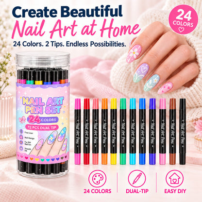💅🎨 40% OFF! 24-Color Dual-Tip Nail Art Pens ✨ DIY Your Own Halloween, Christmas & Everyday Nail Designs 🎃🎄