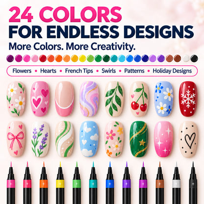 💅🎨 40% OFF! 24-Color Dual-Tip Nail Art Pens ✨ DIY Your Own Halloween, Christmas & Everyday Nail Designs 🎃🎄