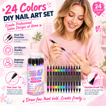 💅🎨 40% OFF! 24-Color Dual-Tip Nail Art Pens ✨ DIY Your Own Halloween, Christmas & Everyday Nail Designs 🎃🎄