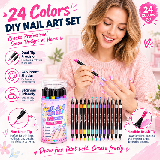 💅🎨 40% OFF! 24-Color Dual-Tip Nail Art Pens ✨ DIY Your Own Halloween, Christmas & Everyday Nail Designs 🎃🎄