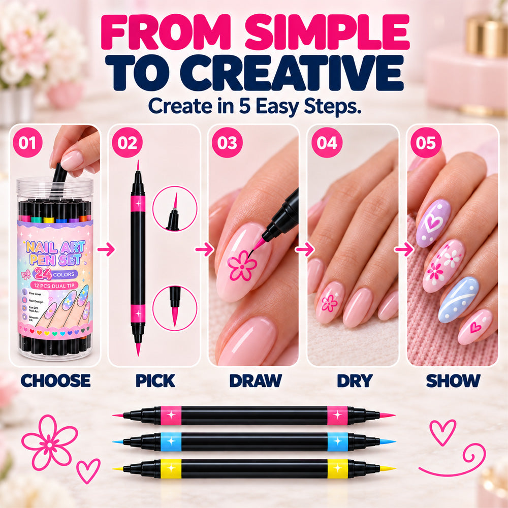 💅🎨 40% OFF! 24-Color Dual-Tip Nail Art Pens ✨ DIY Your Own Halloween, Christmas & Everyday Nail Designs 🎃🎄