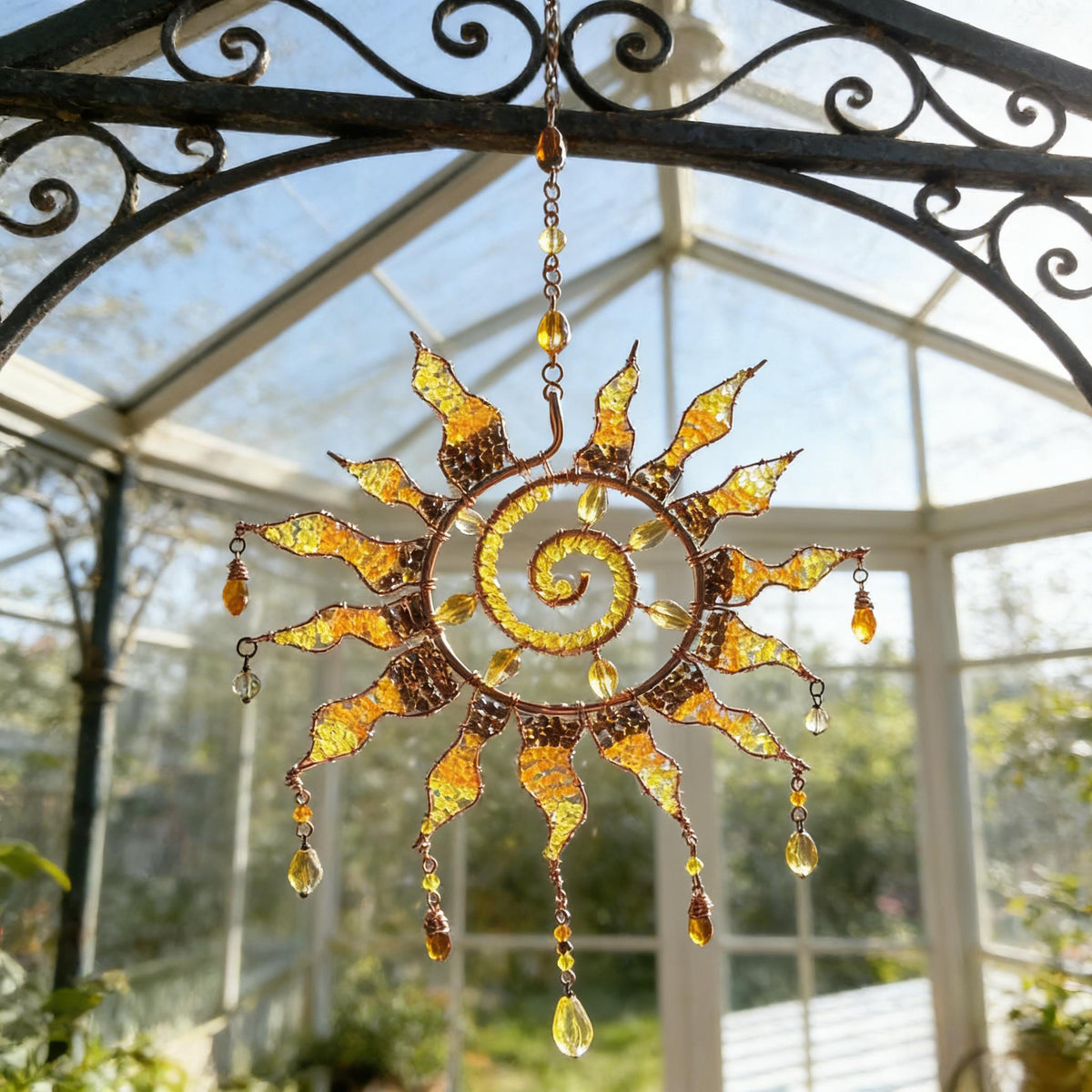Sun Spiral Crystal Suncatcher – Handmade Boho Light Catcher