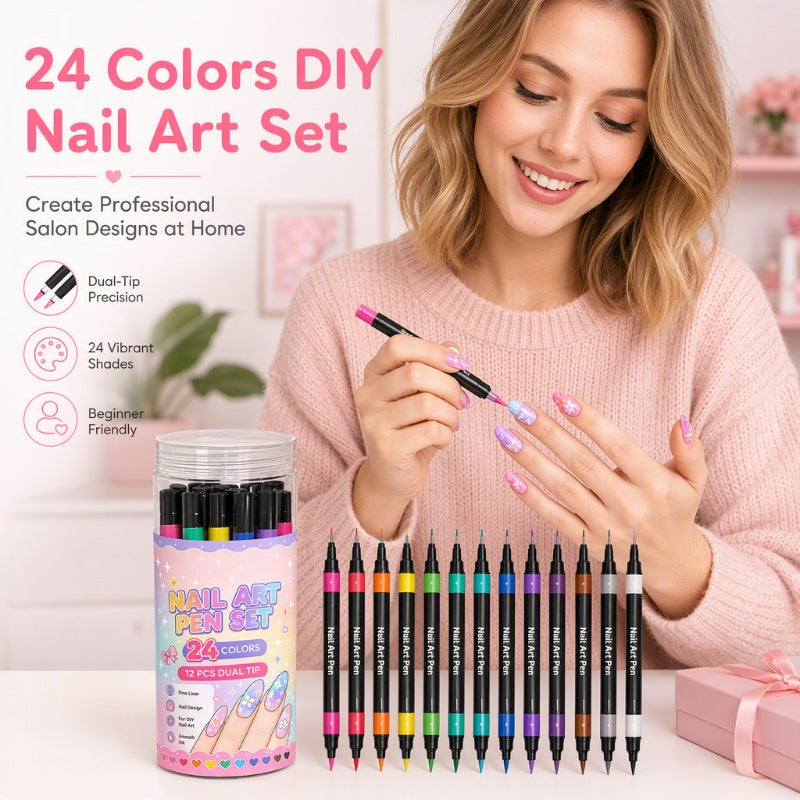 💅🎨 40% OFF! 24-Color Dual-Tip Nail Art Pens ✨ DIY Your Own Halloween, Christmas & Everyday Nail Designs 🎃🎄