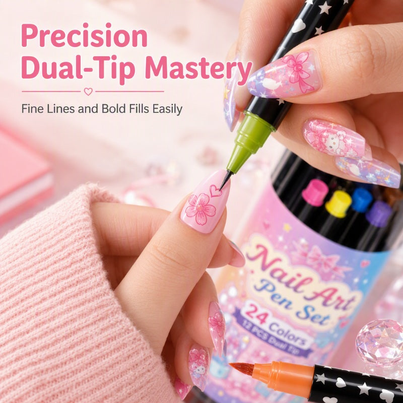 💅🎨 40% OFF! 24-Color Dual-Tip Nail Art Pens ✨ DIY Your Own Halloween, Christmas & Everyday Nail Designs 🎃🎄