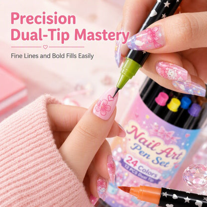 💅🎨 40% OFF! 24-Color Dual-Tip Nail Art Pens ✨ DIY Your Own Halloween, Christmas & Everyday Nail Designs 🎃🎄